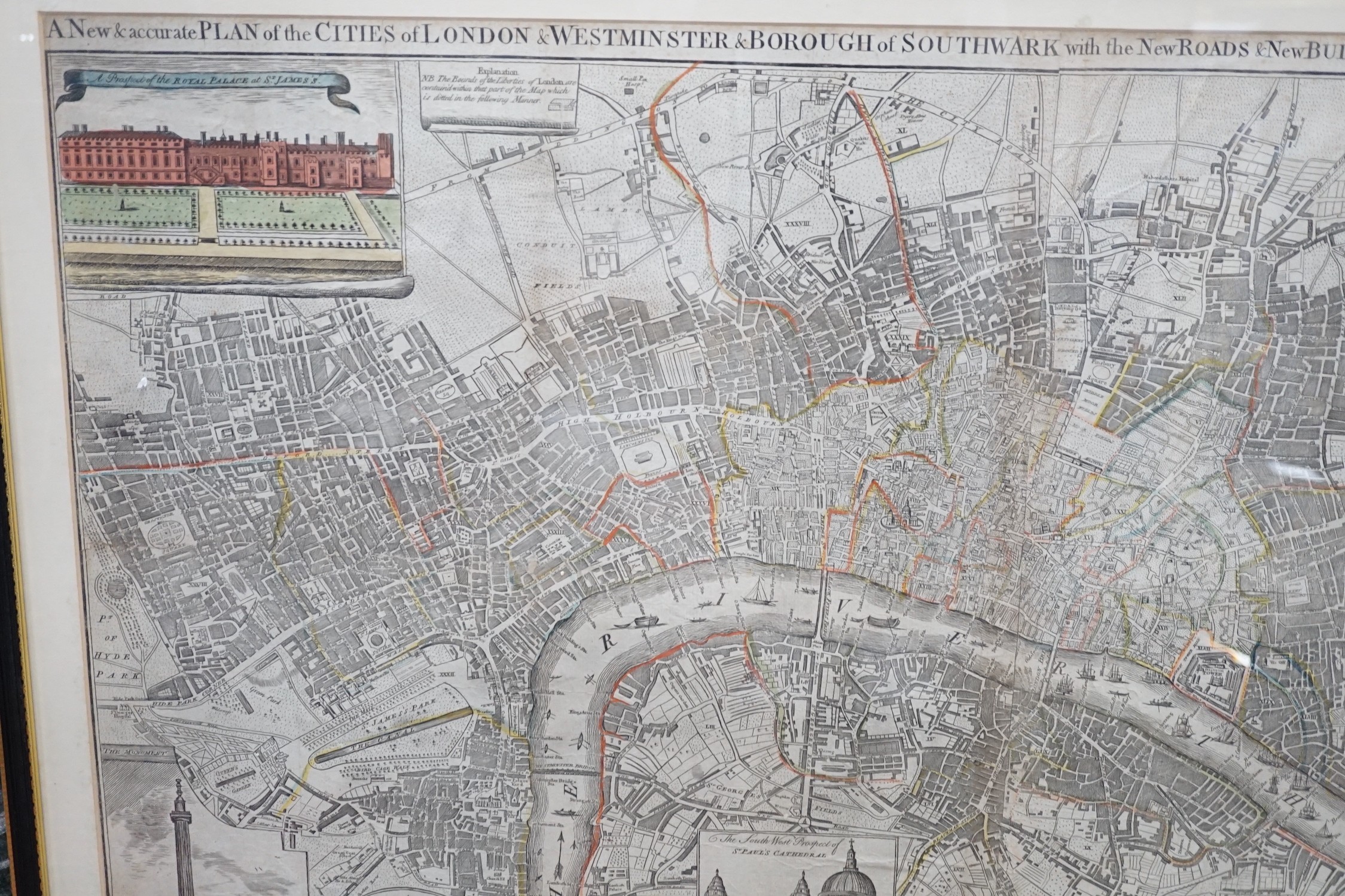I. Marshall Publ., coloured engraving, New and Accurate Plan of the Cities London & Westminster & Borough of Southward, 1790, 59 x 104cm
